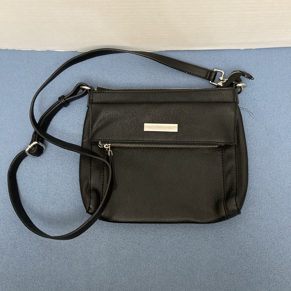 Liz Claiborne Women's Black Faux Leather Crossbody Bag w/Multiple Front Pockets